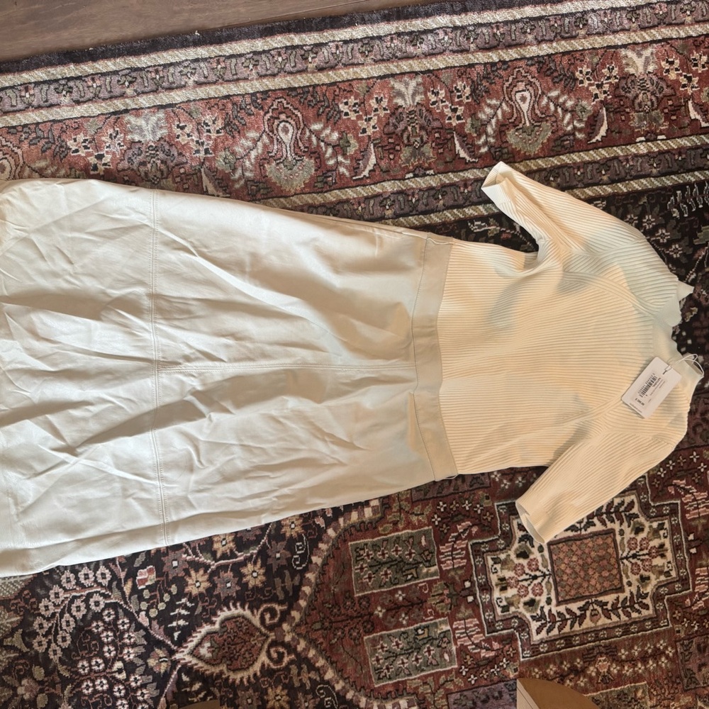 NWT Ted Baker Yanah Cream Tie-Front Mixed Media Dress - Picture 3 of 6